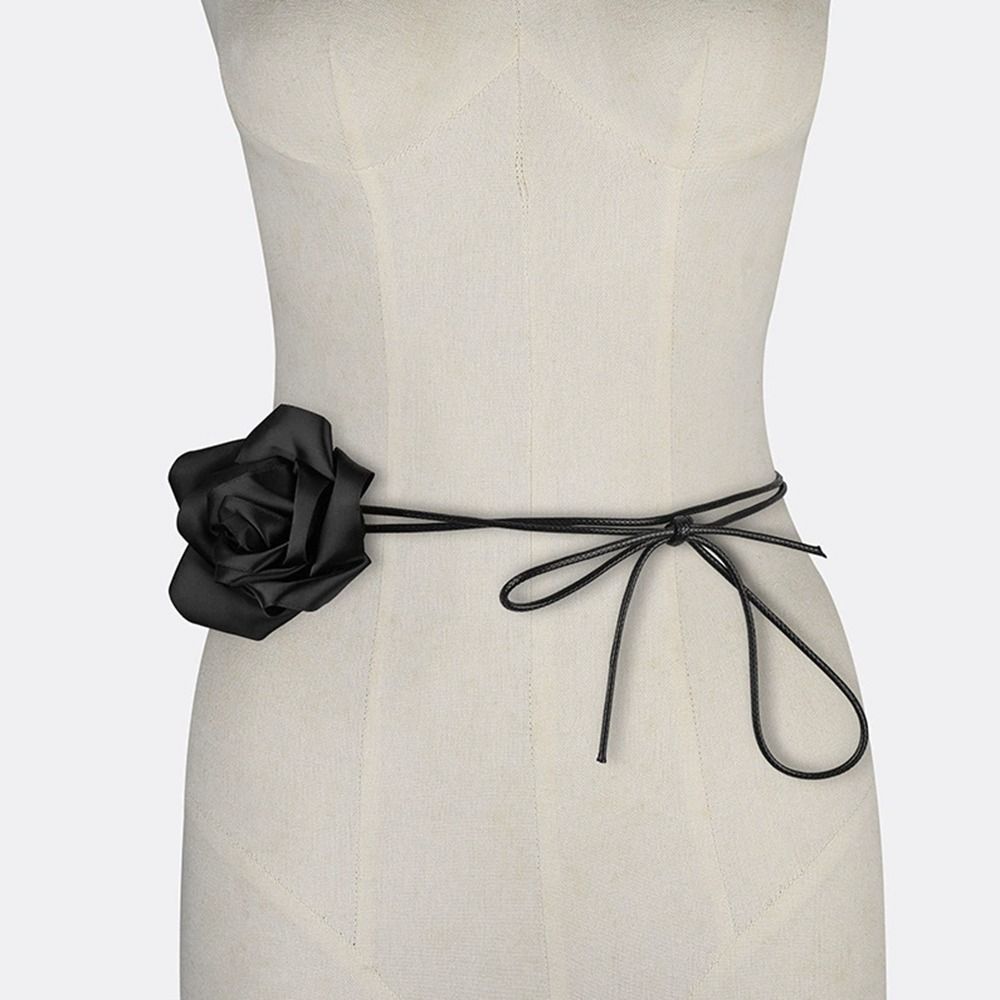 Decorative Rose Flower Rope Belts DIY Woven Waistband Strap Fabric Belt  For Women Lady Girl
