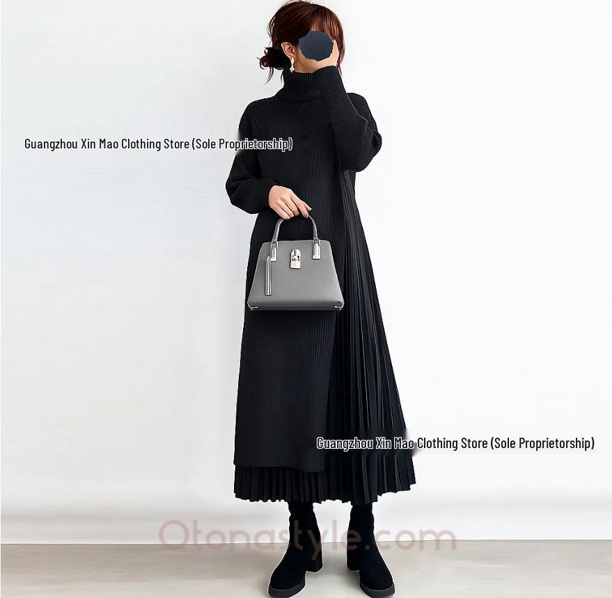 

Women s Over-the-Knee Knit Pullover Dress with Side Slit for Fall/Winter 2025 One Size чёрный