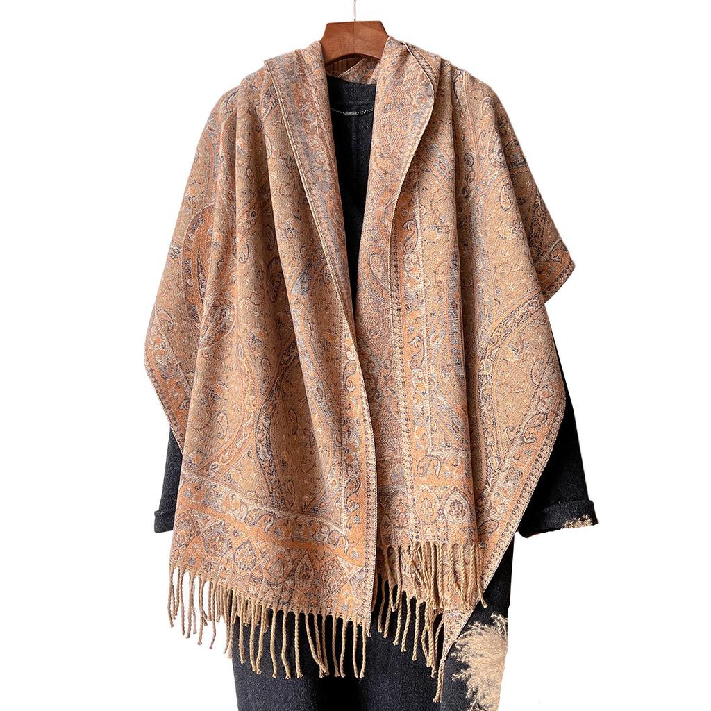Classic Ethnic Style Popular Cashew Jacquard Fringed Long Scarf Women'S Water Ripple Imitation Cashmere Scarf Going Out Elegant Shawl