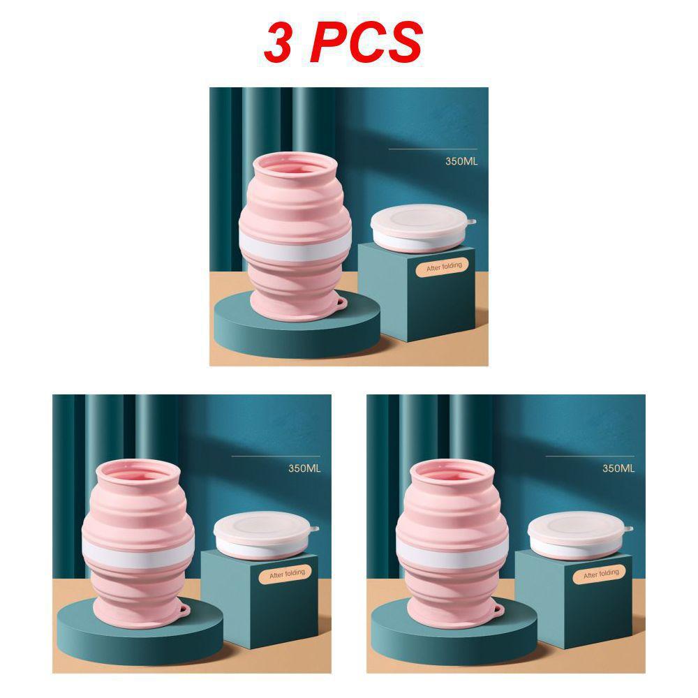 3PCS Portable Silicone Cup Foldable Travel Mug Heat Resistant Collapsible Water Cups with Lid Lanyard for Outdoor Camping