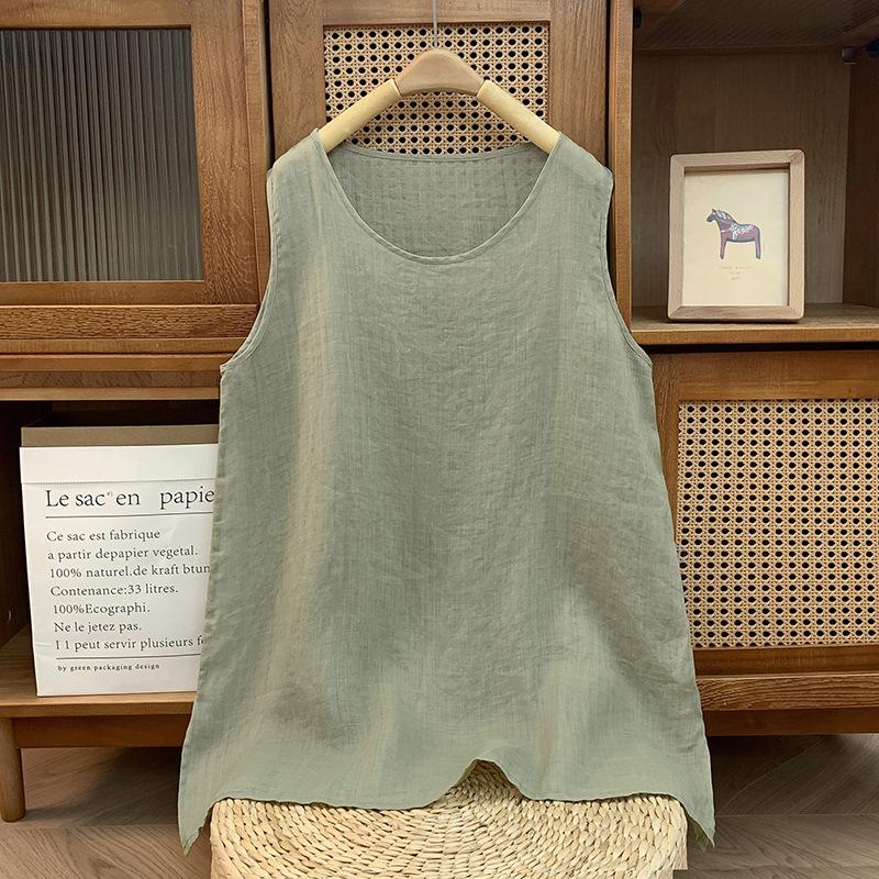 

Легкий свободный жилет без рукавов из хлопка и льна, женская летняя однотонная рубашка, женская одежда XXL зелёный