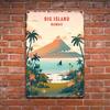 Vintage Metal Sign,  - Big Island Hawaii Retro Wall Art with Trees, Volcano & Sailboat | Perfect for Home, Bar, Cafe & Outdoo