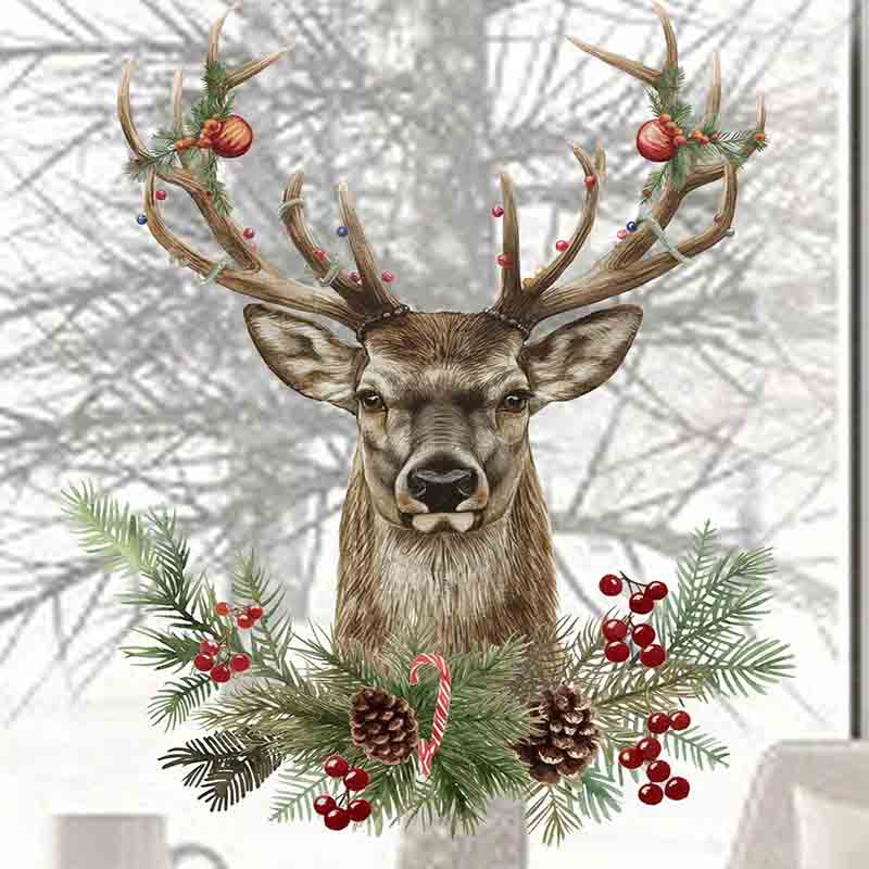 1pc Reindeer Wall Decal Removable Self Adhesive Holiday Home Bar Party New Year Elk Decor Cute Christmas Art Wall Stickers