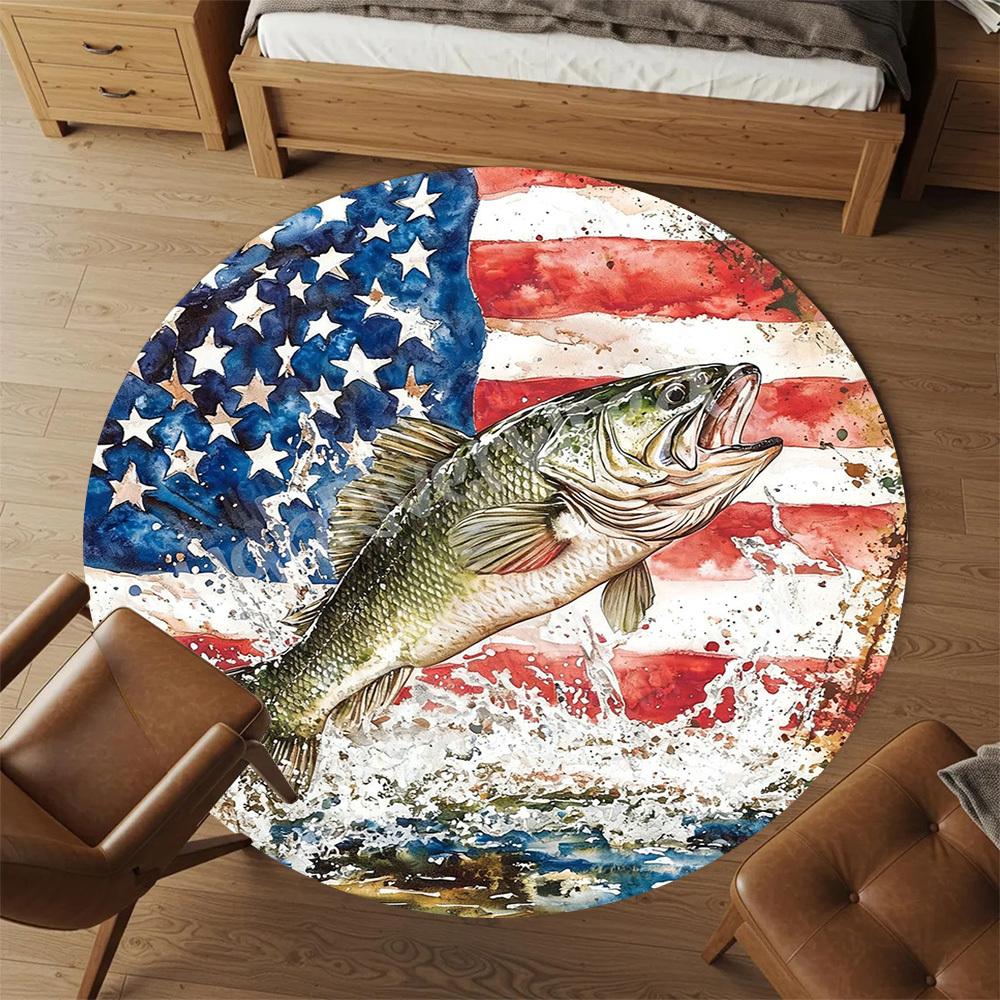 1PC Fish Flag Office Round Area Rug, Under Office Chairs Bedroom Living Room Home Decor,Carpet for Office, -1110233