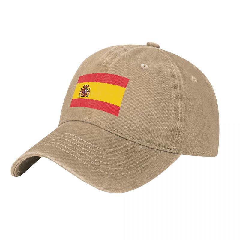 Spain Flag Embroidered Washed Cotton Baseball Cap Classic Adjustable Hat for Unisex and Women Casual Outdoor Wear Style