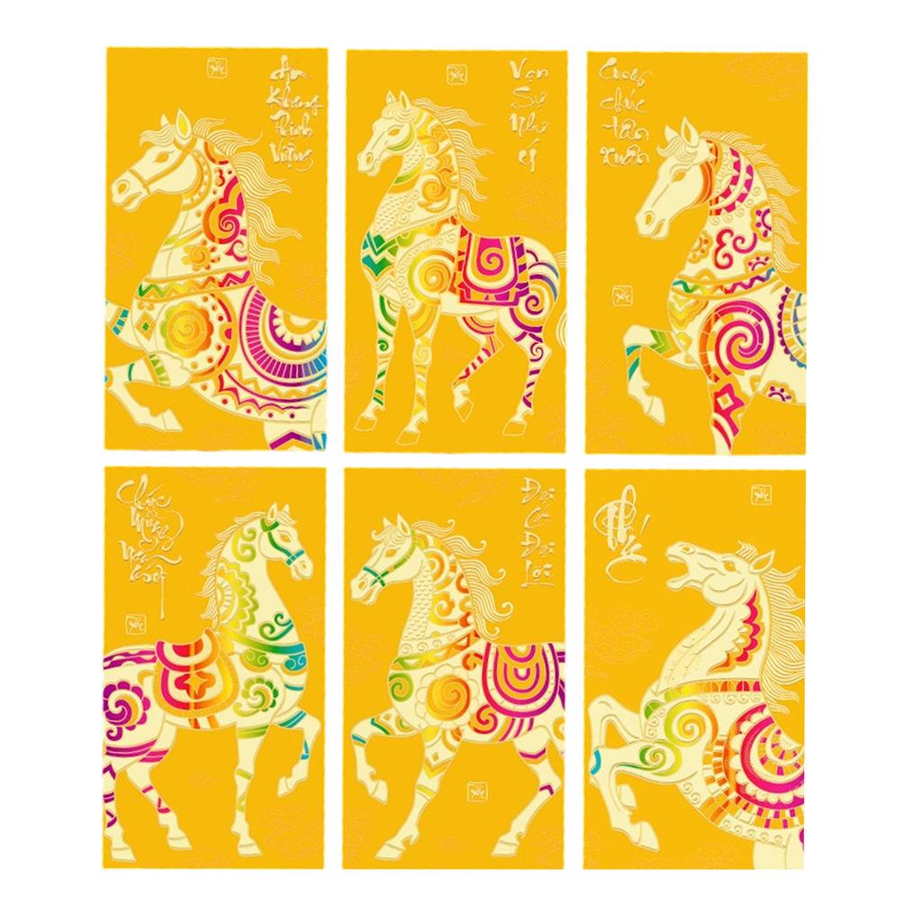 Pack of 6 Vietnamese Lunar New Year Red Envelopes With Festive Horse Design and Matte Finish for 2026 Celebrations