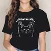 Funny Cat Meowtallica Cat Rock Music Graphic Print T Shirt Rock Music Vintage Crew Neck Short Sleeve Plus Size T Shirt Women