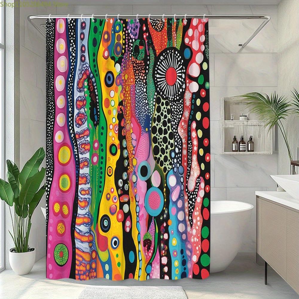 1 peça Cortina de Chuveiro Estilo Pop Abstrato Criativo Tecido de Poliéster Decoração de Banheiro Contém 12 Ganchos 70. 8X70. 8 polegadas