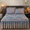 Winter Lace Velvet Fitted Sheet, Bed Skirt, Integrated Bedspread, Removable and Washable Quilted Short Plush Full-cover Plush Bed Cover