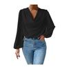 Chiffon Women Shirt Draping Piled Collar Lantern Sleeves Pullover Tops Solid Color Loose Fit Commuting Top Daily Wear