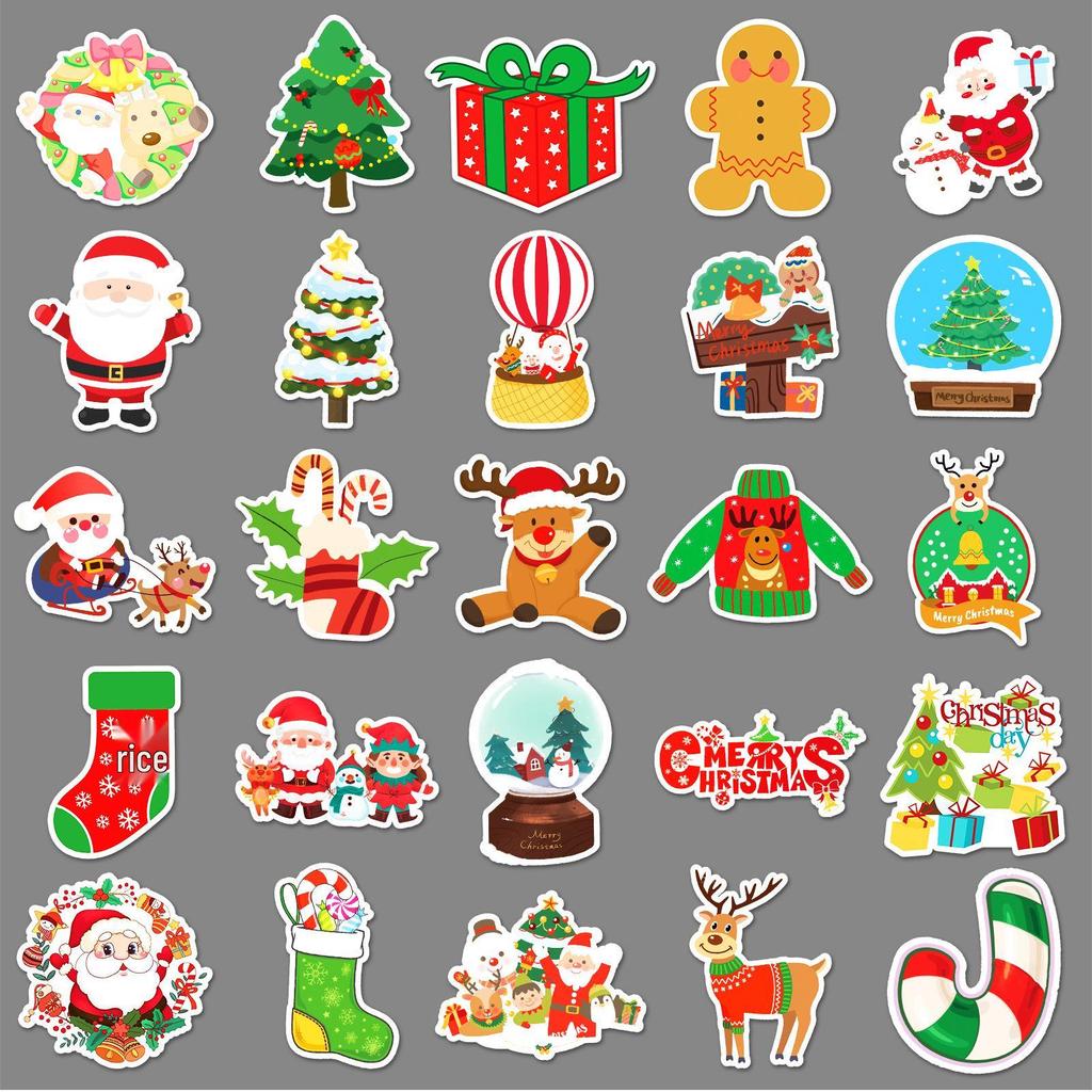 50 Christmas Cartoon Doodle Stickers for Water Bottles & Luggage