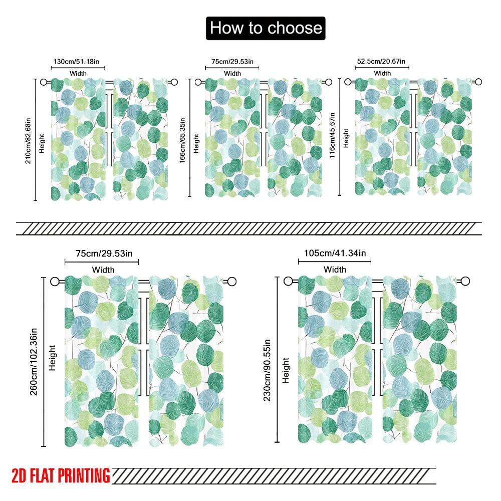 2pcs,2D Plane Printing Curtains Roller Blinds Green Leafy Vines Polyester Easy Install (without Rod) Versatile All for Study,