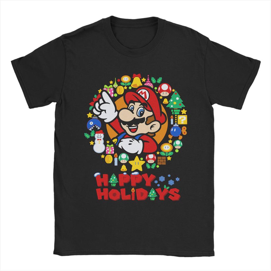Cartoon Super Marios TShirt Men Women Merry Christmas Novelty Cotton Tee Shirt Crewneck Short Sleeve T Shirt Plus Size Clothing