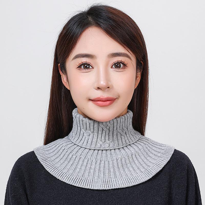 Winter Knitted Cotton Ring Scarf Solid Color Woman Soft Neck Protection Scarf Outdoor Warmer Fake Collar Scarf 25*17Cm
