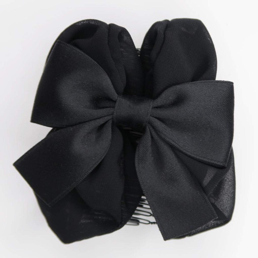 Bijinkami Twin Comb Tie Large In Perfect for Creating Voluminous Black Ribbon, Large, (Made Japan) - Hair,