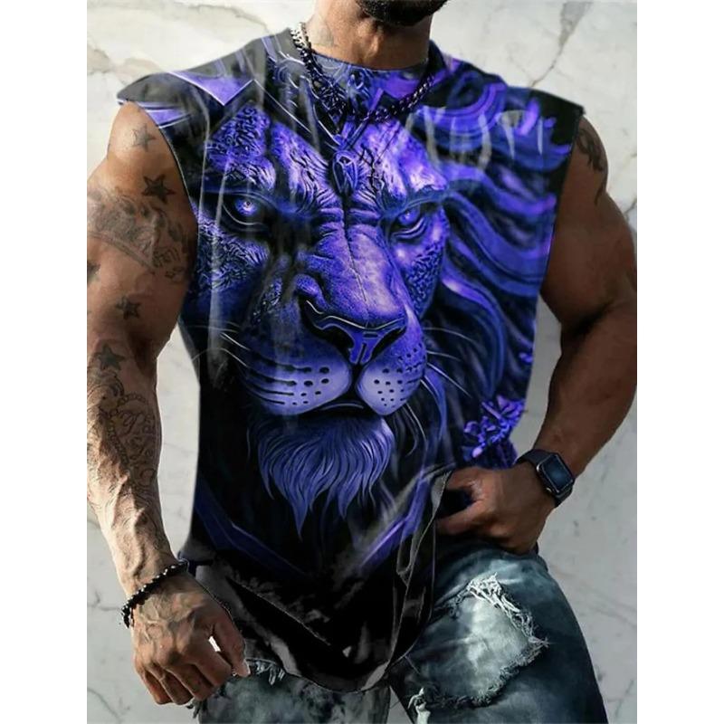 

Мужская жилетка с принтом золотого льва без рукавов футболка с круглым вырезом одежда 3D-печать повседневный спортивный фитнес модный дизайн S-6Xl 4XL