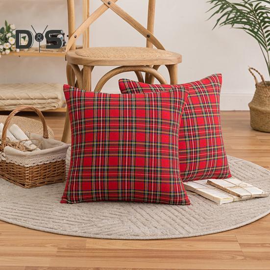 Retro Pillowcase Geometric Plaid Print 18/20 Inch Frosted Hair Surface Hidden Zipper Square Shape Living Room Bedroom Car Sofa Decoration Cushion Sham