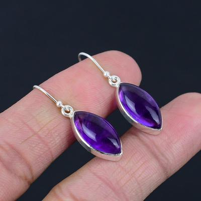 Naturliga ametist ädelstensörhängen Solitt 925 sterling silver Handgjorda Hängande örhängen Smycken Alla hjärtans dag present till nära och kära