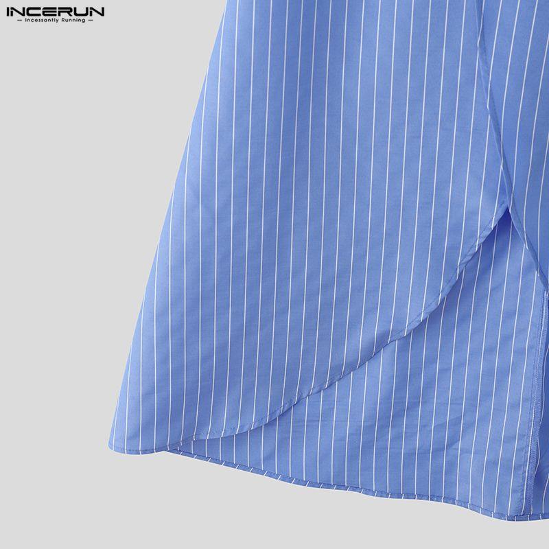 INCERUN Men Notched Lapel Long Sleeve Striped Splits Irregular Layers Long Blazer Coats