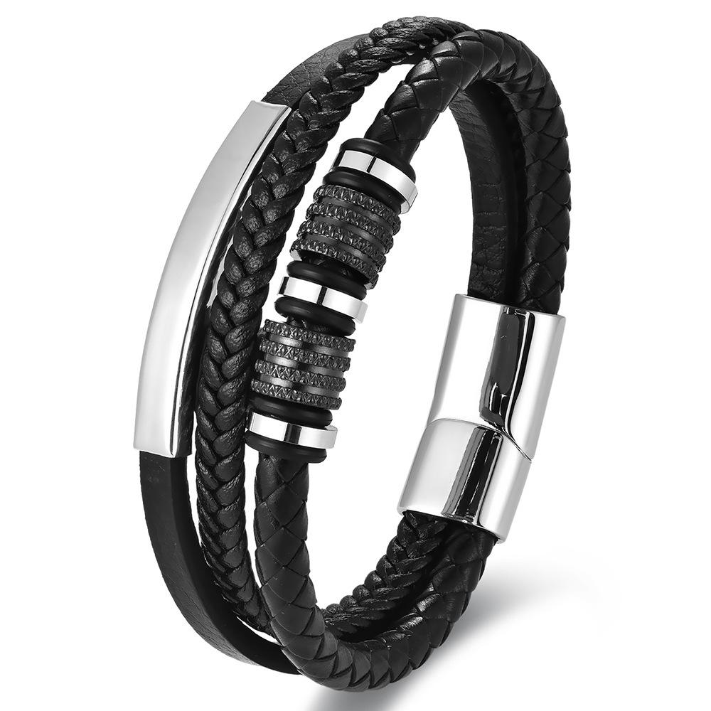 Braided Leather Men Bracelet Magnetic Clasp Trendy Hand Chain Fashion Jewelry