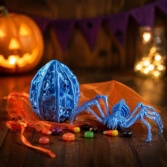 Classroom Prizes for Kids 3D Printed Articulated Skeleton Spider with Hollow Egg, Movable Joint Halloween Party Favors Figurine, Creepy Decor