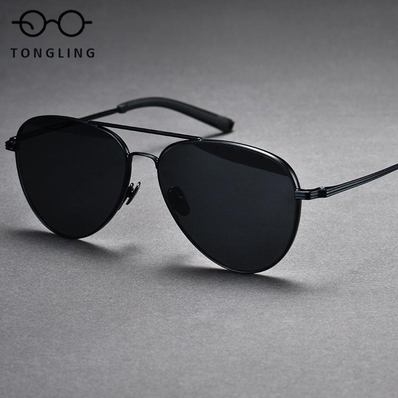 

2026 Ретро та модні чоловічі поляризовані сонцезахисні окуляри з подвійною перемичкою з чистого титану ультралегкі для великого обличчя жіночі стійкі до УФ-променів для водіння As picture