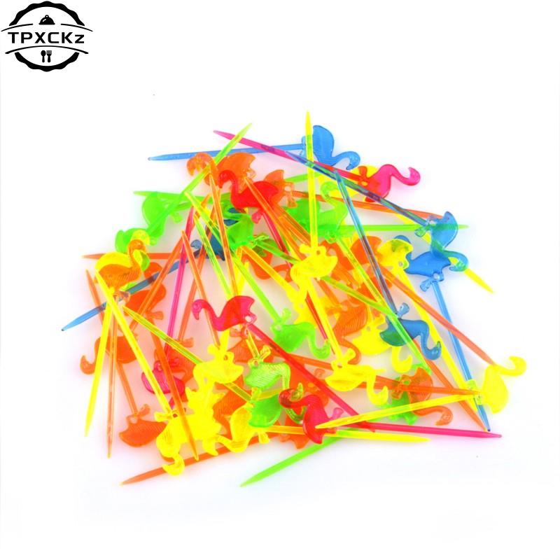 Party Supplies 50 Pcs Flamingo Food Picks Buffet Cupcake Fruit Fork Cake Dessert Salad Sticks Cocktail Toothpick Skewer Decor