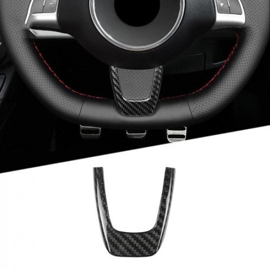 Black Car Steering Wheel Center Cover Carbon Fiber Look For Fiat 500 2012-2015