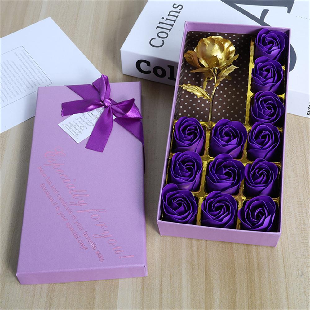 Artificial Soap Rose Gift Box Gold Foil Flower 12 Scented Rose Soap Flowers Wedding Home Decoration Valentine's Day Gift