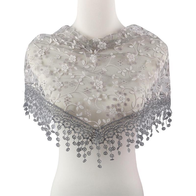 Luxury Embroidery Lace Tassel Headscarf Women Sheer Mesh Bandana Hijab Vintage Floral Head Wrap Boho Hair Scarf Daily Accessory