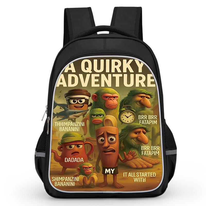 Cross-border Classic Mountains & Seas Stick Figure Kids' Backpack for Grades 1-6 - Load-Reducing Double Shoulder Bag for Boys