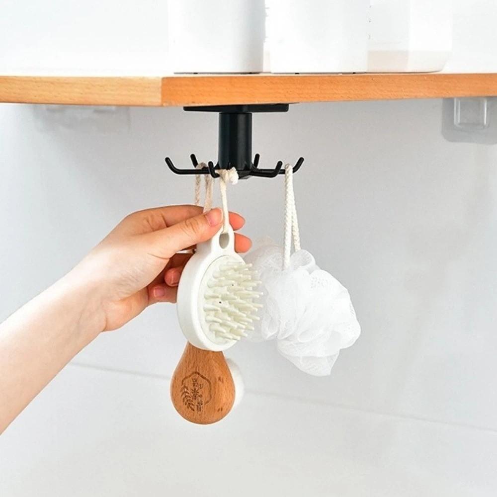 6-Claw Rotating Storage Rack 360 Degrees Multifunctional Shelves Kitchen Hooks Kitchen Organizer