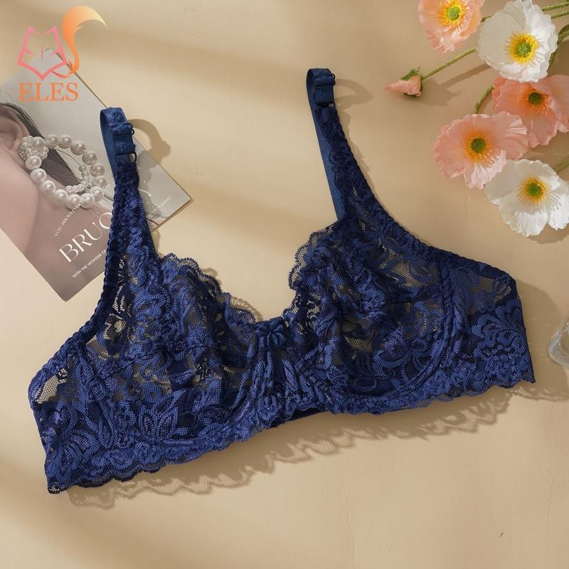 Thin Single-layer Transparent Sexy Bra Full Lace Steel Ring Unlined Bra Fresh Adjustment Plus Size Bra 34-40 Cup BC