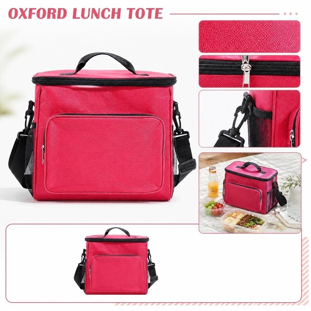 Oxford Cloth Portable Foldable Lunch Bag with Handle and Shoulder Strap Insulated Cooler Bag for Outdoor Work Travel and School Use