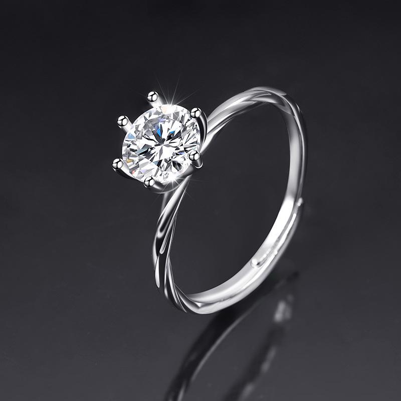 Elegant Adjustable Zircon Ring for Women - One Carat Imitation Moissanite Open Adjustable