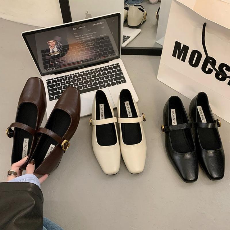 Hot Selling French Retro Silver Square Head Thick Heel Light Mouth Single Shoes Women's 2025 New Autumn Mary Jane Leather Shoes