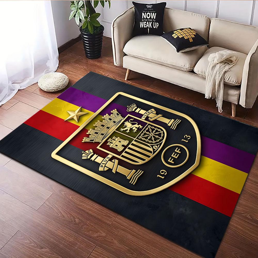 "Golden Crest Emblem with Color Stripes" Patterned carpet, suitable as a non slip play mat for the living room and bedroom sofa