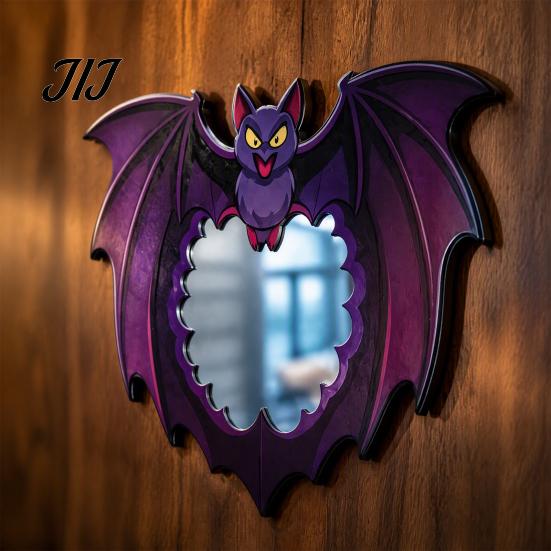 Kreative Feiertags-Wanddekorationen Halloween Holzdekorationsspiegel, Kürbis Geist Fledermaus Hexe Cartoon Spiegel Dekor, Spaß für Eingangsbereich Party, Festliches Zuhause