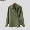 INCERUN Oversized Men Lapel Neck Long Sleeve Side Button Irregular Casual Shirts