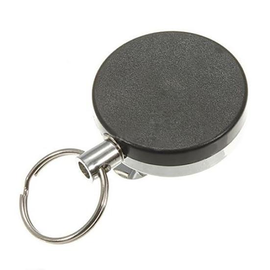 Einziehbarer Schlüsselanhänger aus Edelstahl mit Rückstoßring und Gürtelclip