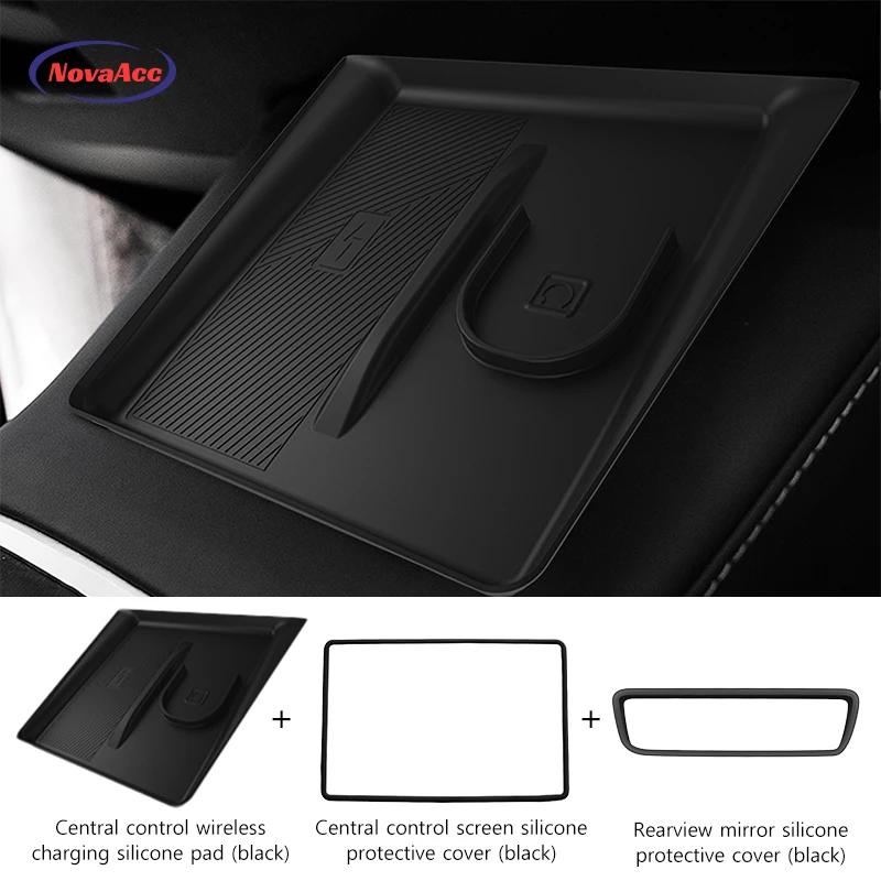 Car Interior Silicone Protective Cover For Tesla Model Y Juniper 2025 Central Control Display Rearview Mirror Protective Cover