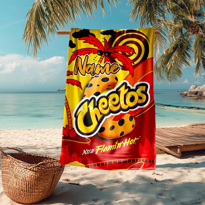 Custom Name Ultra-Soft Beach Towel with Cheetos Theme,Ideal for Pool - Camping, Diving - Perfect Travel Essential, Vibrant Beach Towel.