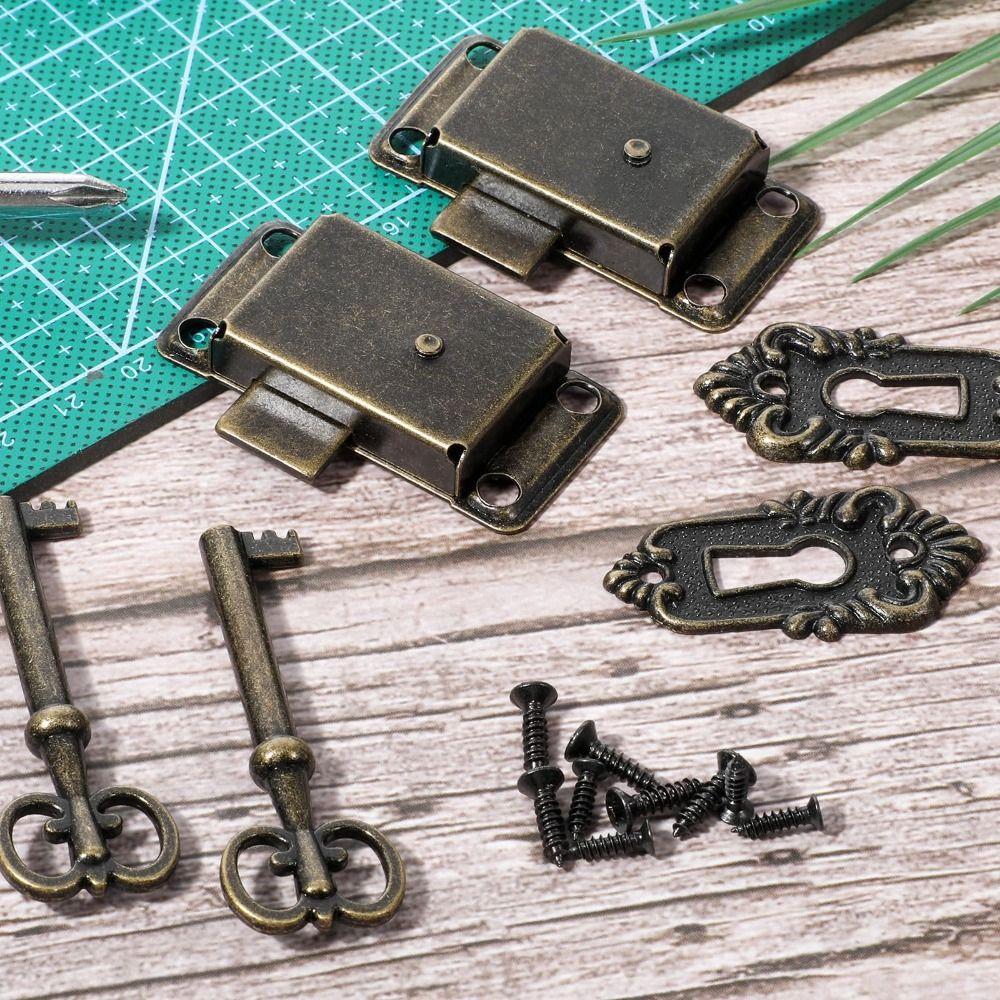 Serratura a Chiave Scheletrica in Bronzo Antico Stile Classico con Chiavi e Viti Serratura per Armadietto Fai da Te Serratura per Mobili Vintage Casa