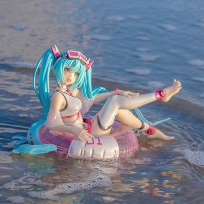 10 cm AFG Hatsune Miku Anime Figure Aqua Float Girls Figura de acțiune Kawaii Sit Swimming Ring Girl Figurine Jucării de colecție
