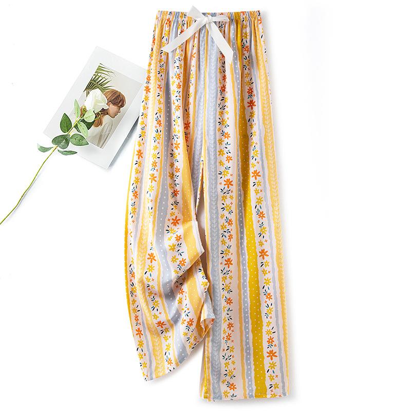 Pantaloni de pijama din bumbac mătase pentru femei, secțiune subțire de vară, anti-țânțari, pantaloni cu picior lat, culoare uni, pentru exterior, casă, petrecere a timpului liber, imprimeu, pantaloni de plajă până la genunchi