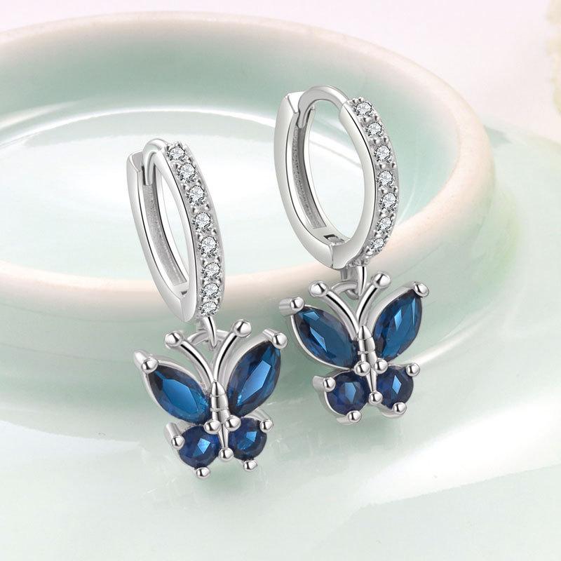 Exquisite Butterfly Zircon Earrings With Twelve Birthstones Fashionable And Simple Ear Clips Jewelry For Women
