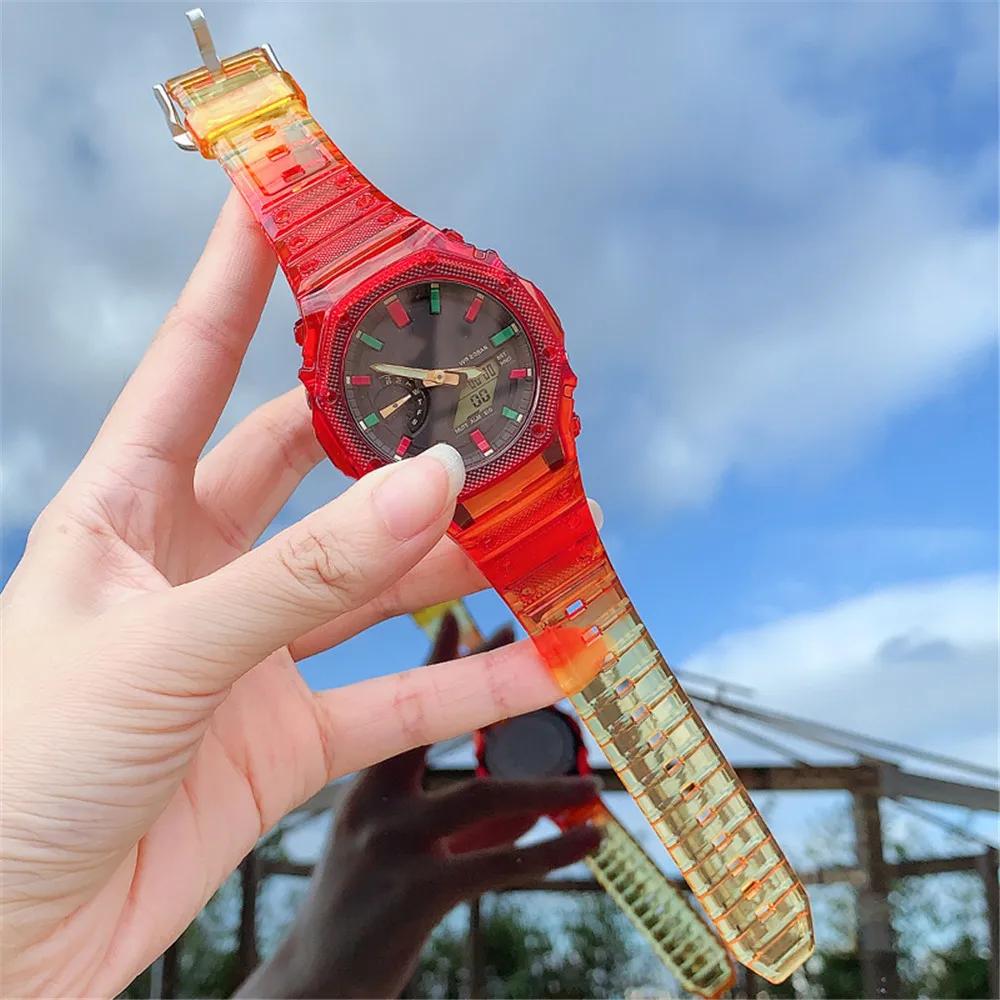 

Смоляний Ремінець З Корпусом для Casio G-Shock GA-2100 Чоловіки Жінки Заміна TPU Гума Прозорий Градієнтний Ремінець Аксесуари для Годинника GA-2100