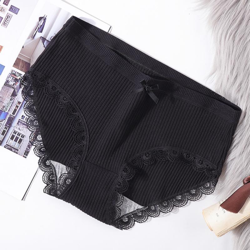 Women's Korean-Style Ribbed All-Cotton Mid-Waist Triangle Briefs with Pure Cotton Crotch
