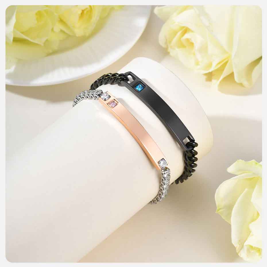 Vnox Free Custom Couple Bracelets for Men Women, Stainless Steel Adjustable Chain Wristband, Valentine's Day Birthday Gift New