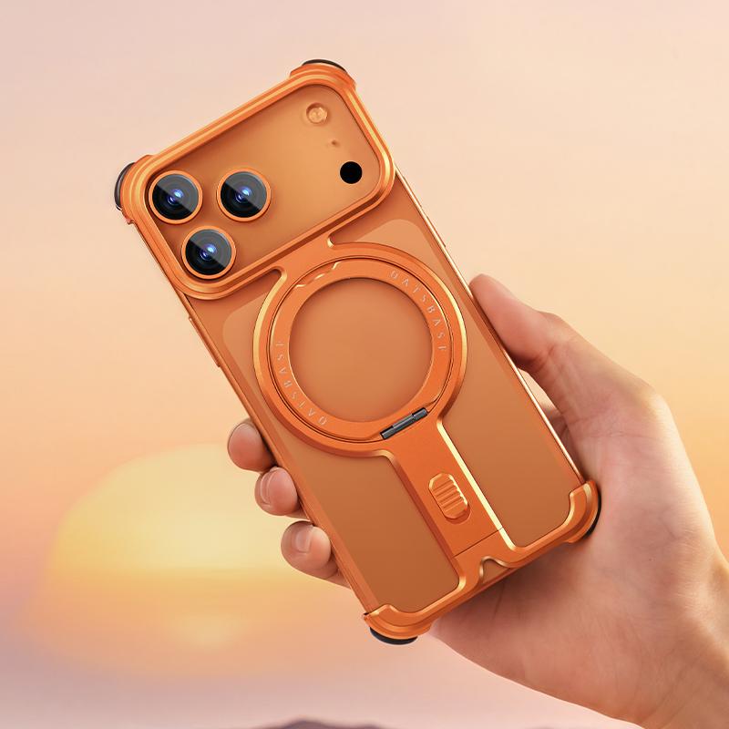 Funda de Metal para Teléfono Oatsbasf para iPhone 17 Pro Max/17 Pro con Soporte Magnético Giratorio 360° Cubierta sin Bordes de Metal de Aluminio Magsafe